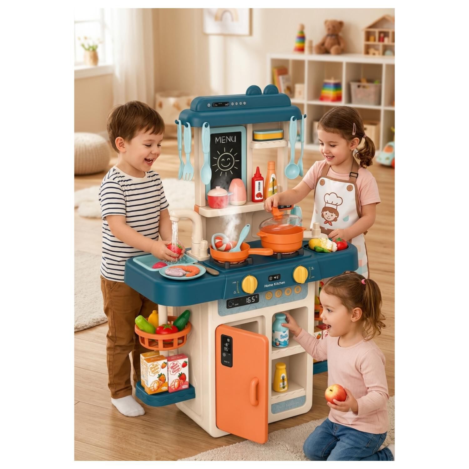 Juguete Cocina Interactiva 55pzas 63cm Agua Vapor Azul Infantil image number 2.0