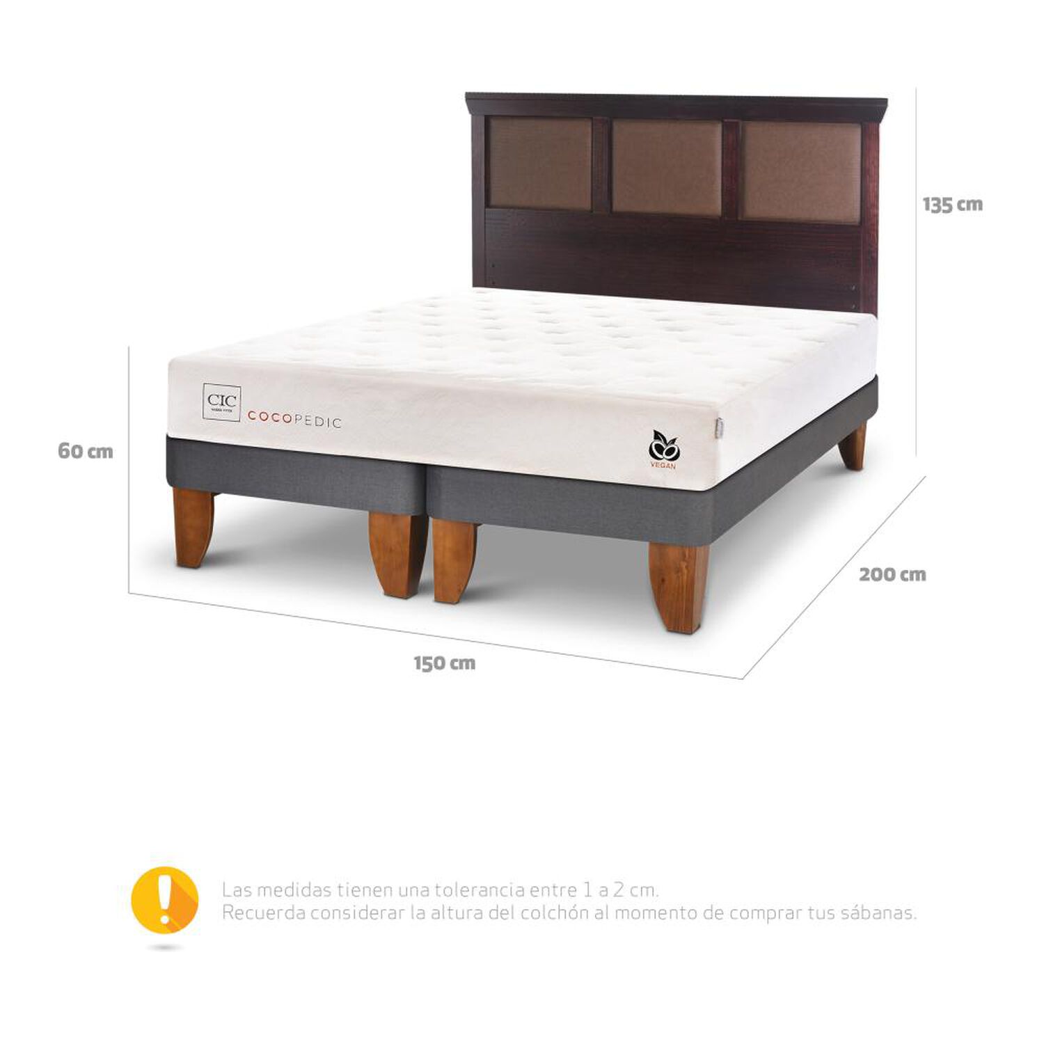 Cama Europea Cic Cocopedic / 2 Plazas / Base Dividida + Respaldo image number 4.0