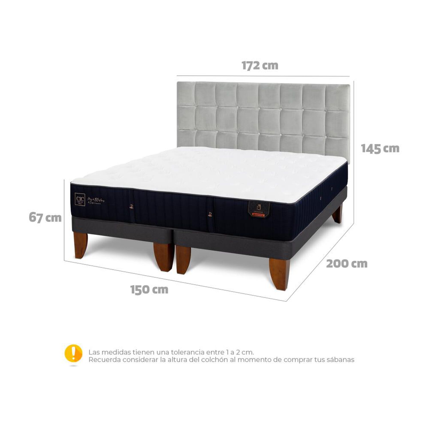 Cama Europea Cic Premium / 2 Plazas / Base Dividida + Respaldo image number 5.0