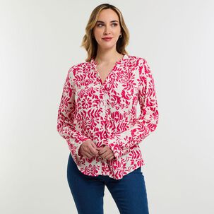 Blusa Full Print Manga Larga Roll Up Cuello V Mujer Geeps