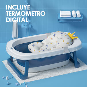 Bañera Plegable Bebé Con Termometro Y Cojín Azul Babymine