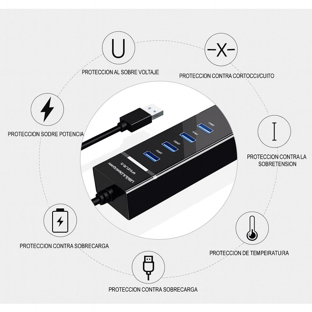 Hub 4 Puertos Multi Usb 3.0 Indicador Luz Led Adaptador image number 5.0