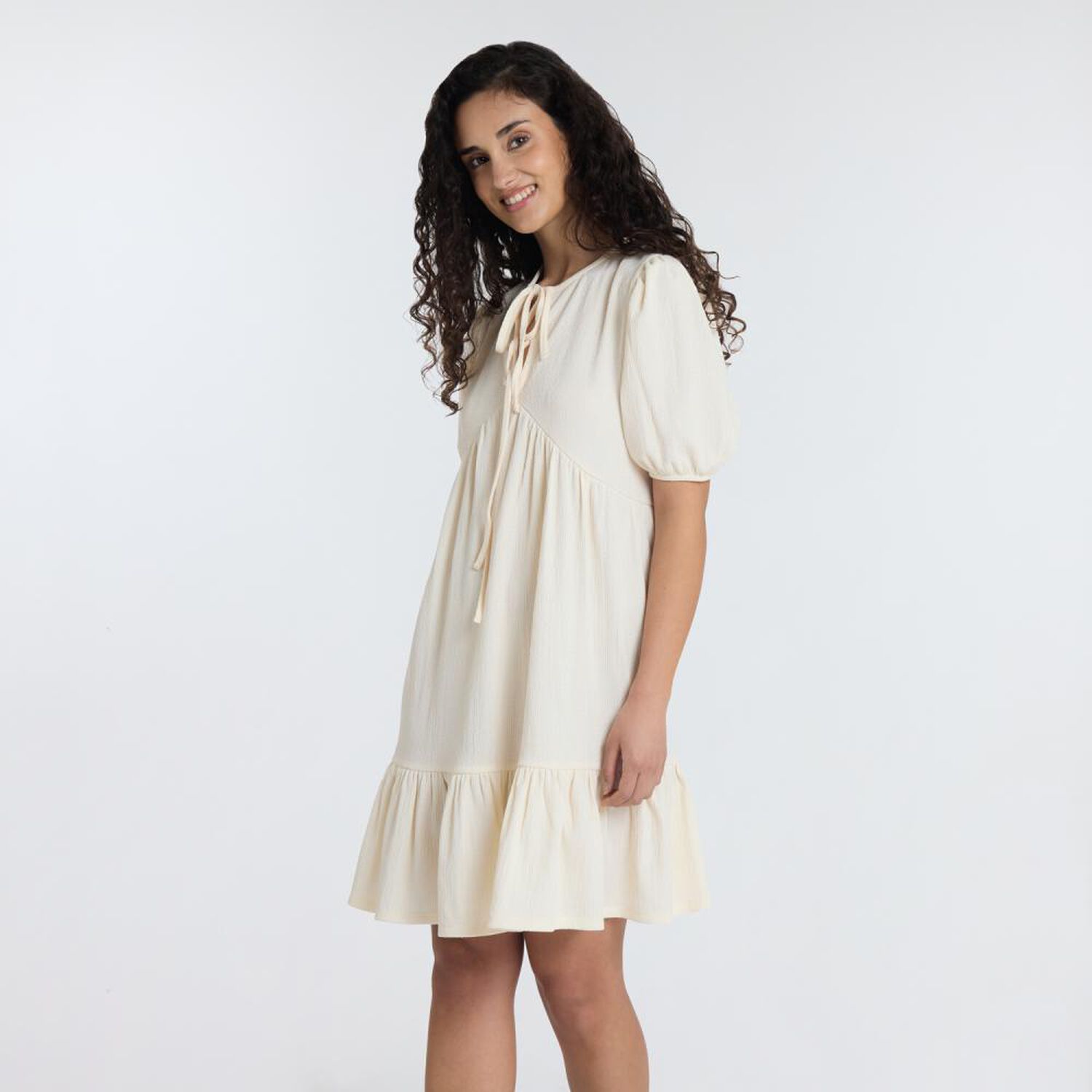 Vestido Con Amarras Manga Corta Cuello Redondo Mujer Freedom image number 2.0
