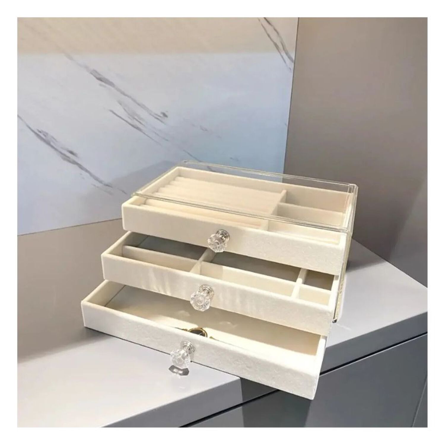 Joyero Organizador Acr&iacute;lico 3 Niveles Caja De Joyas Terciopelo image number 1.0