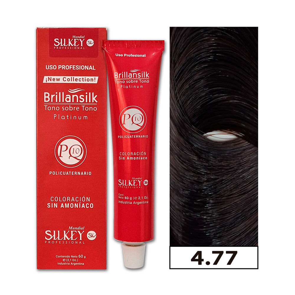 Brillansilk - Tintura Tono Sobre Tono Sin Amoníaco Silkey 60g + Oxidante - 4.77 Castaño Mediano Marrón Profundo image number 0.0