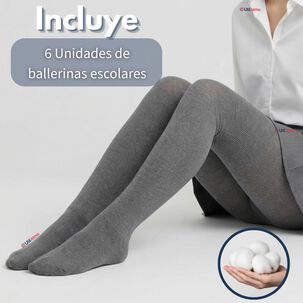 Pack 6 Ballerinas Elasticadas Escolares Ni&ntilde;a Algod&oacute;n Gris