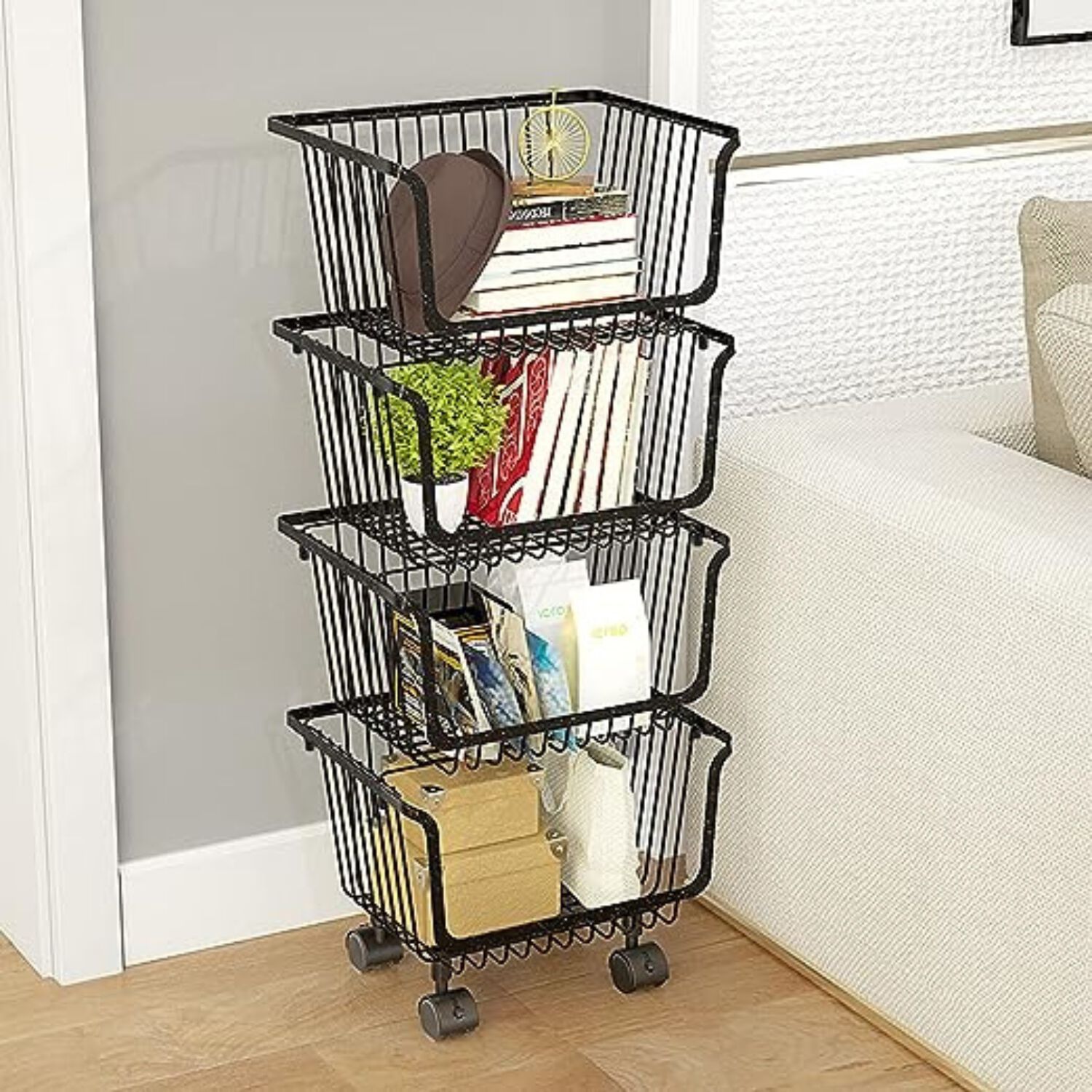 Organizador Multiusos Con Ruedas De 4 Canastos Negro image number 4.0