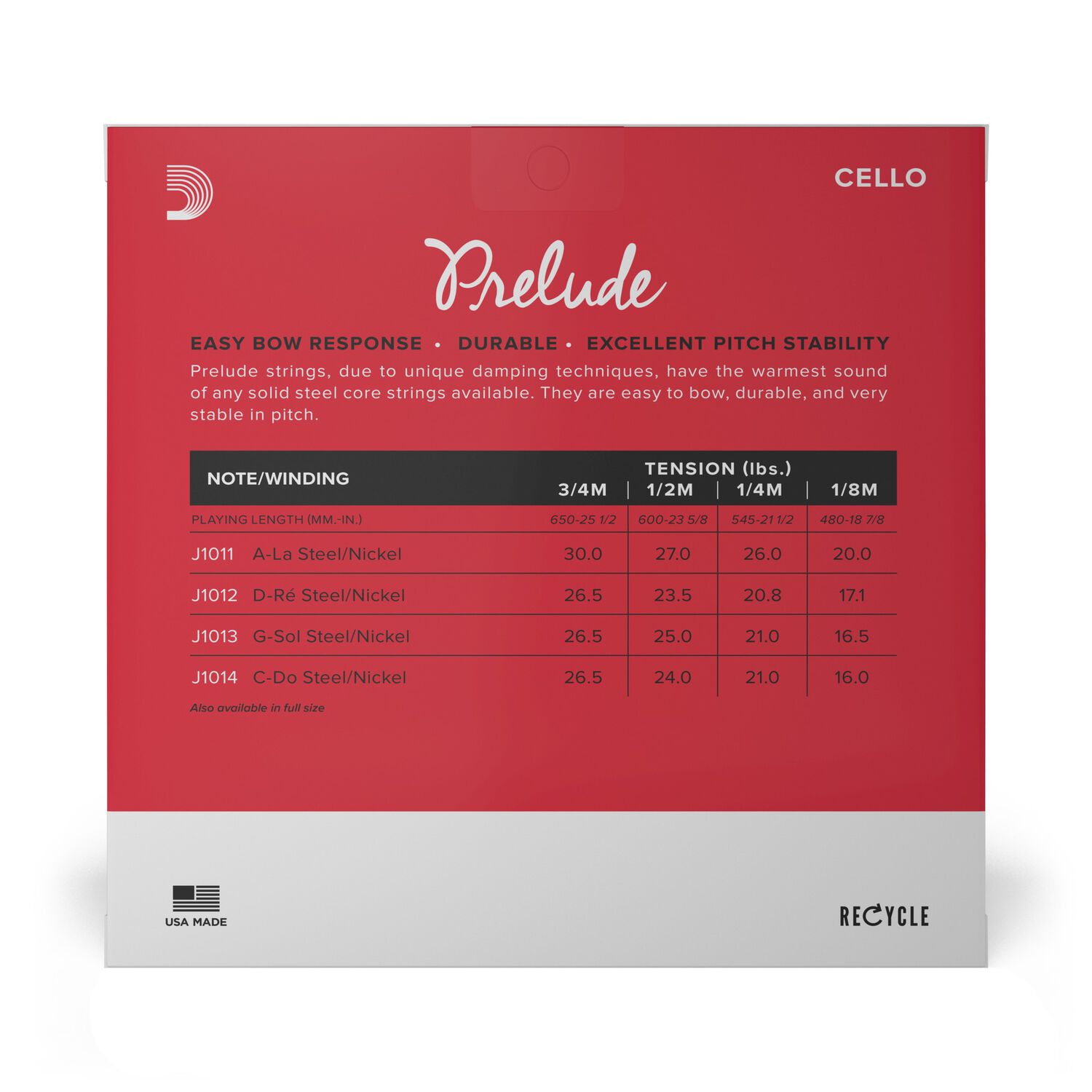 Set Cuerdas Cello Prelude 3/4 Med J1010 3/4m Daddario image number 2.0