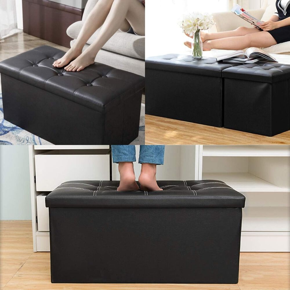 Banqueta Puff Baul Organizador Sillón Negro 76x38cm image number 6.0