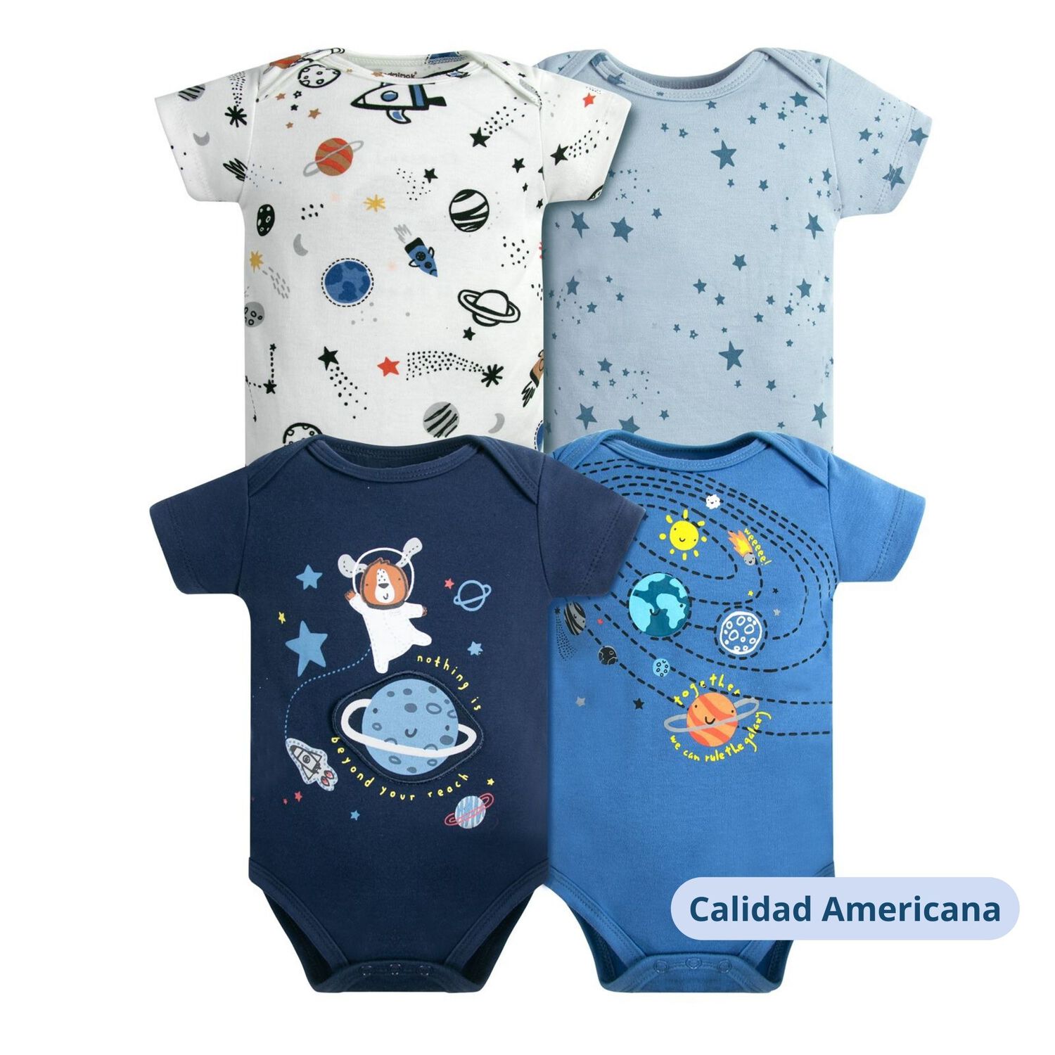 Pack 4 Bodys Ni&ntilde;o Manga Corta Tedmimak 100% Algod&oacute;n Galaxia Azul image number 3.0
