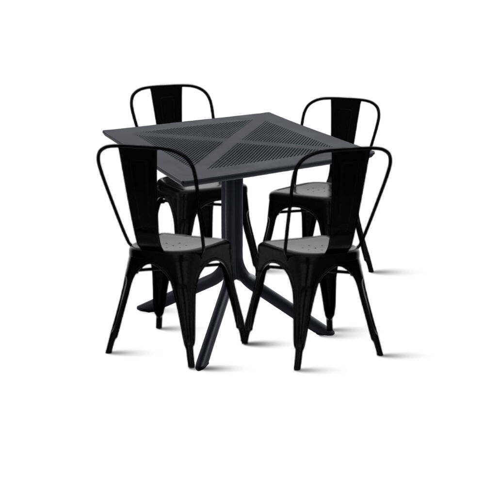 Mesa Restaurant 80x80 Polipropileno + 4 Sillas Tolix - Negra image number 0.0
