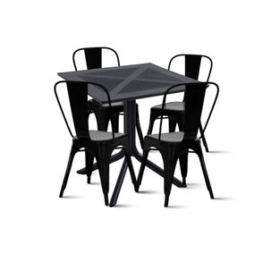 Mesa Restaurant 80x80 Polipropileno + 4 Sillas Tolix - Negra