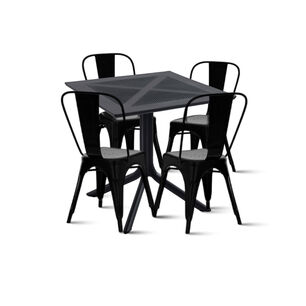 Mesa Restaurant 80x80 Polipropileno + 4 Sillas Tolix - Negra