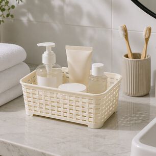 Canastilla Canasta Organizadora Multiusos Dise&ntilde;o Rattan 1.4 Litros Marca Reyplast Color Beige