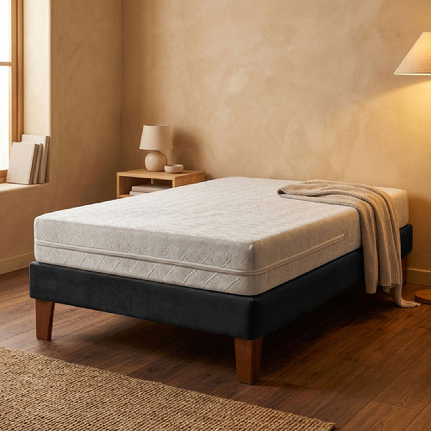 Cama Europea Zen Best 1 Plaza Colchon Espuma Con Funda Velvet Negro image number 0.0