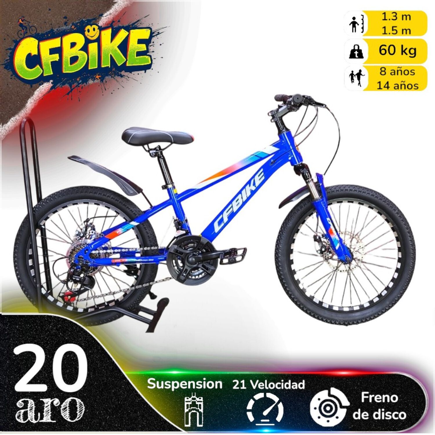 Bicicleta Aro 20 Cfbike Con Freno Disco Y 21 Vel. Azul image number 0.0
