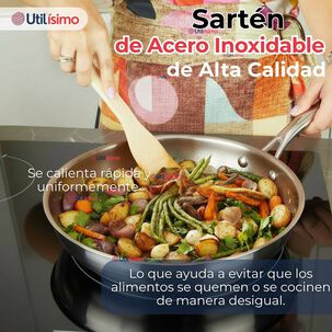 Sartén Acero Inoxidable Antiadherente 28cm Para Cocinar Freír Saltear