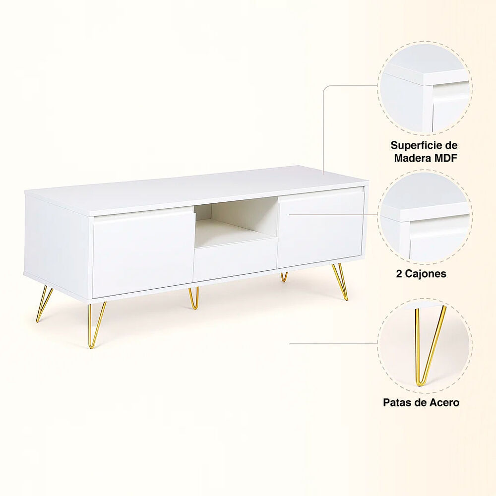 Rack De Tv O Buffet Con Cajones Simply White image number 4.0