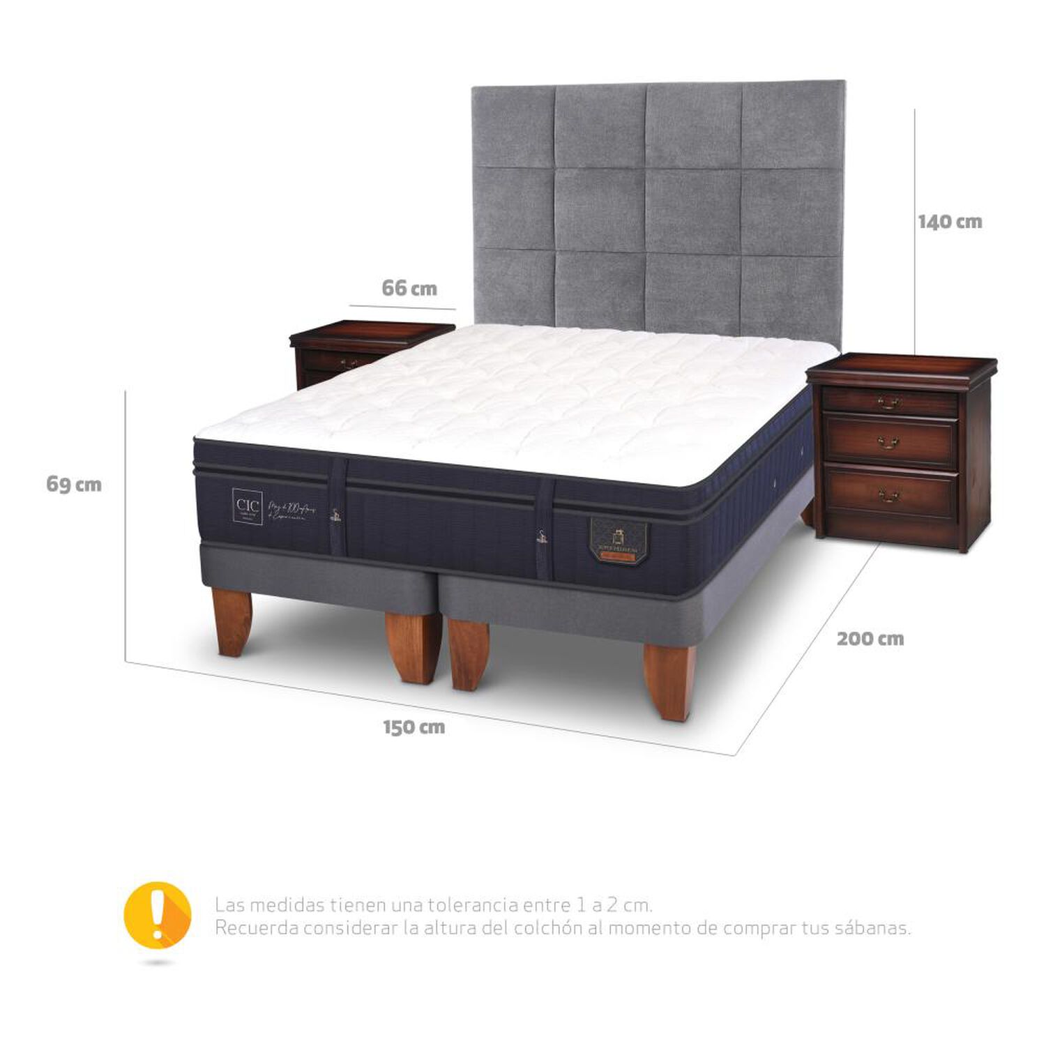 Cama Europea Cic Super Premium / 2 Plazas / Base Dividida + Set De Maderas image number 4.0