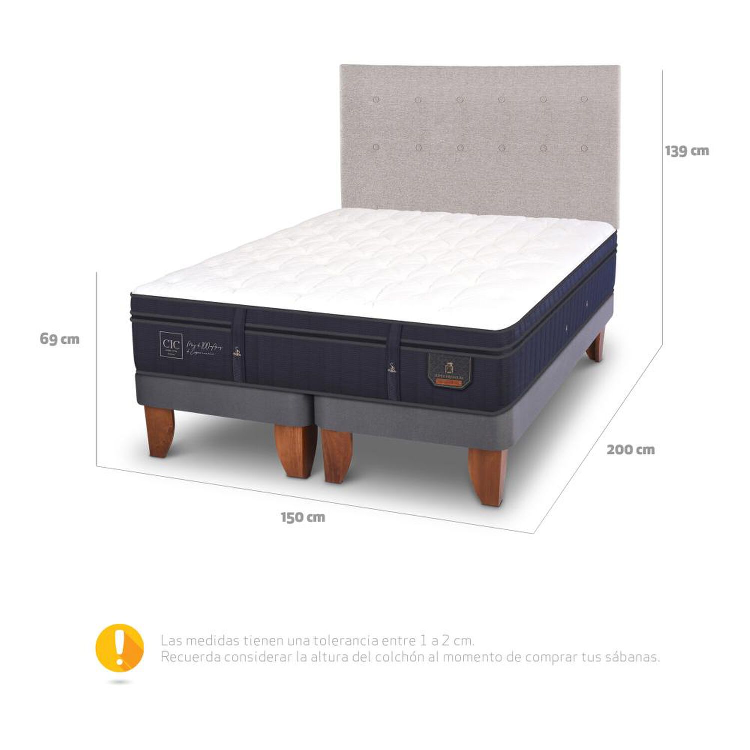 Cama Europea Cic Super Premium / 2 Plazas / Base Dividida + Respaldo image number 4.0