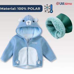 Chaqueta Polar Manga Larga Con Capucha Ni&ntilde;o Y Ni&ntilde;a Azul Oso