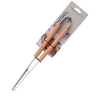 Tenaza Parrillera Acero Mango Madera 41cm Cocina Fontina