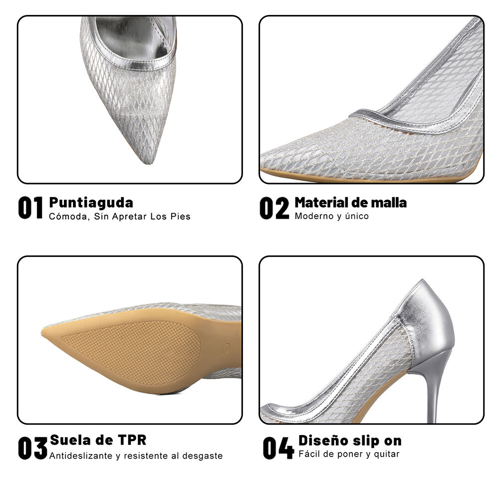 Zapato Taco Alto Elegante Malla Moda Mujer Weide Ghe36 image number 7.0