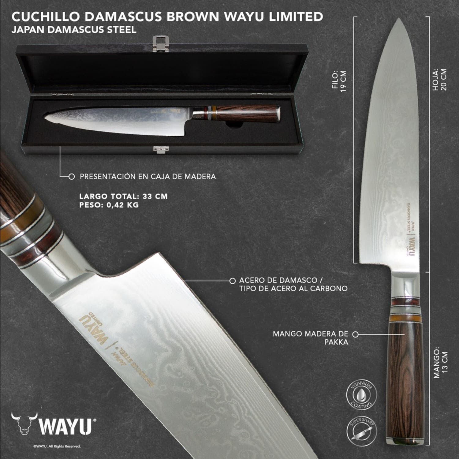 Cuchillo Damascus Brown Pakka Wayu Limited image number 1.0