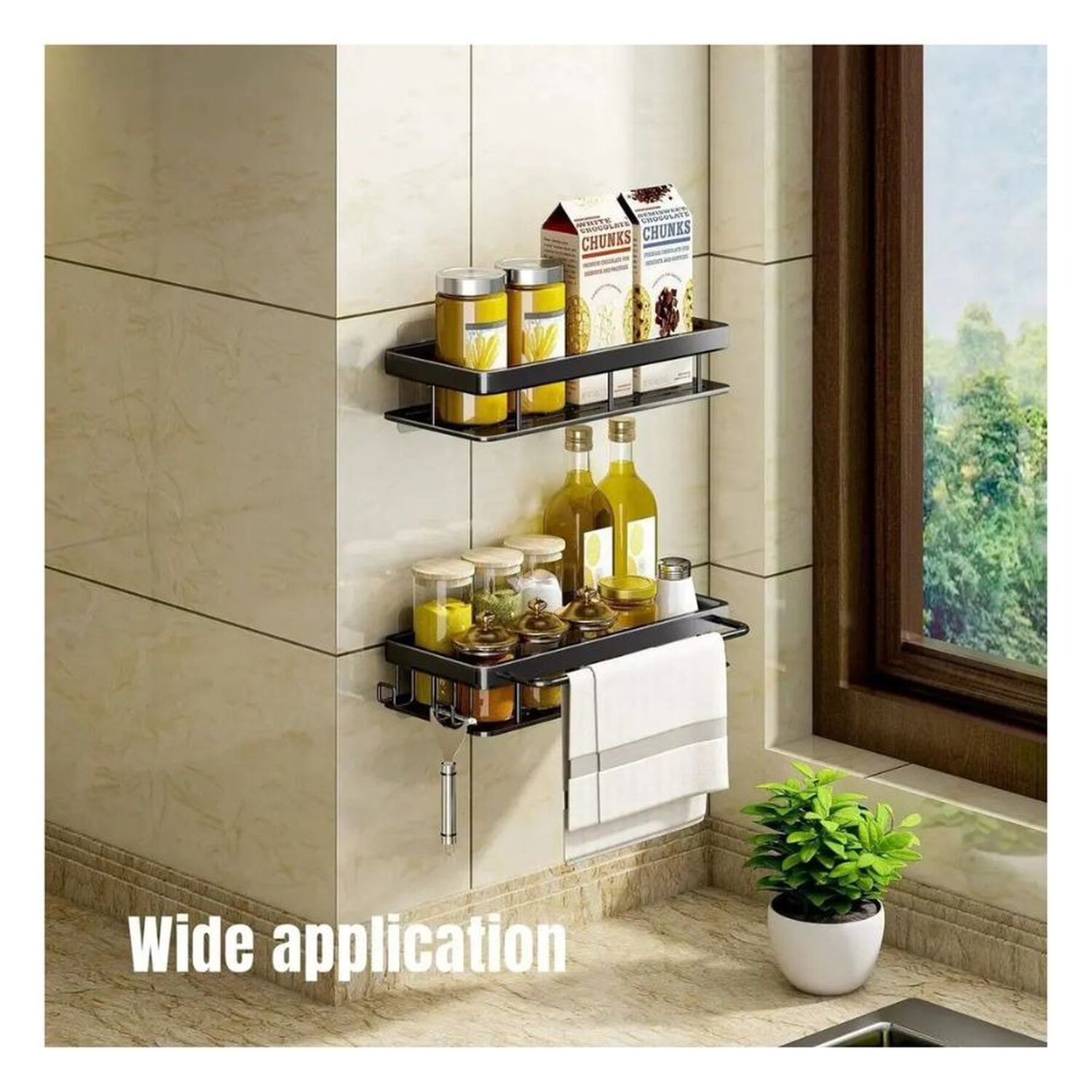 Repisa Organizador Ba&ntilde;o Ducha Adhesivo Acero Inoxidable Negro image number 1.0