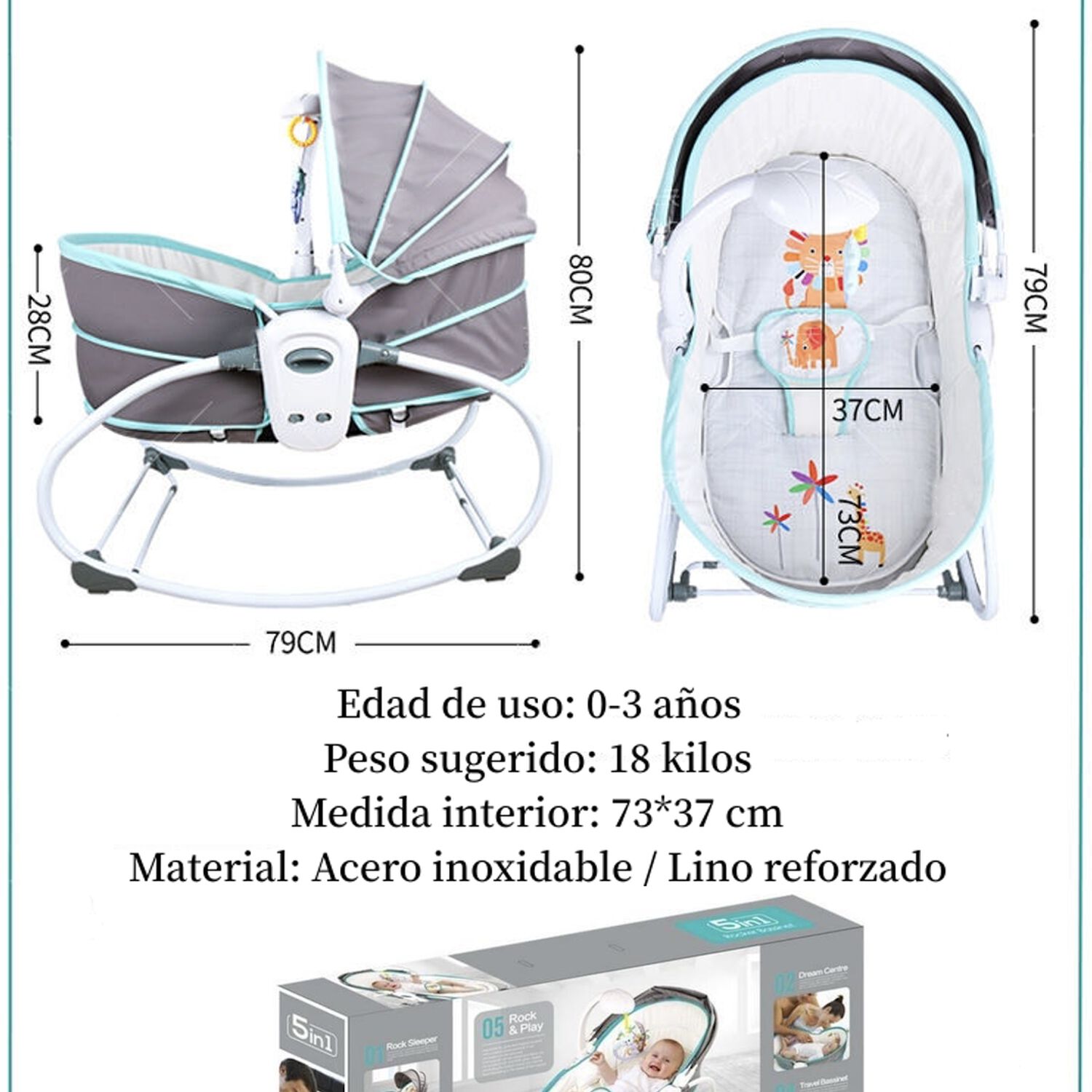 Cuna Mois&eacute;s 5 En 1 Con Vibraci&oacute;n Mosquitero Lubabycas Verde image number 7.0