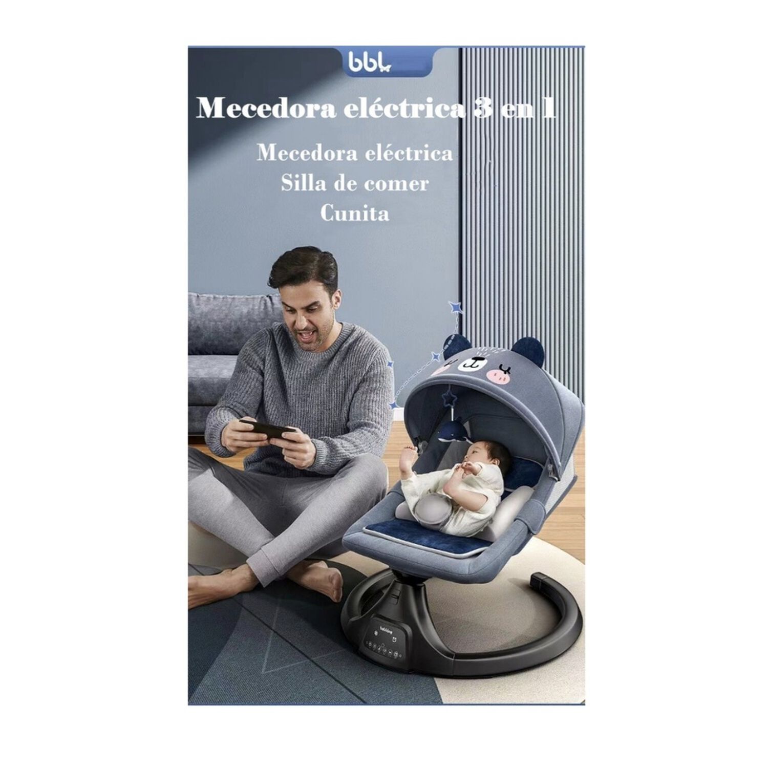 Mecedora El&eacute;ctrica Reclinable Bluetooth Lubabycas Osito image number 1.0