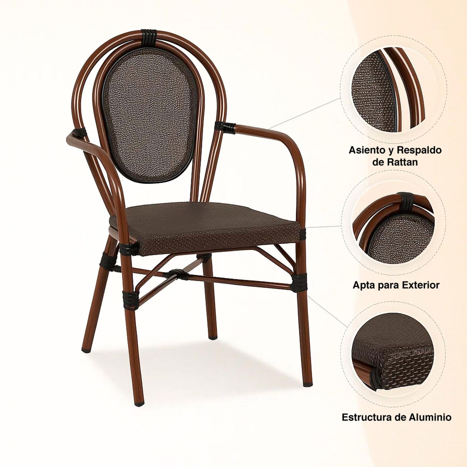 Pack De 4 Sillas Provence Parisina Rattan Con Reposabrazos - Caf&eacute; Oscuro image number 4.0