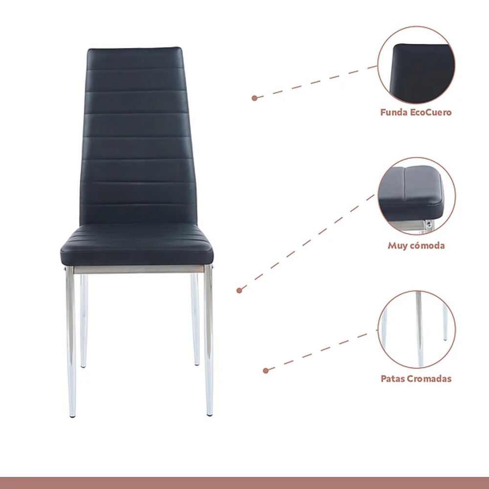 Comedor Mesa De Vidrio Rectangular 120x80 + 6 Sillas Dining Liana Acolchadas - Negras image number 3.0