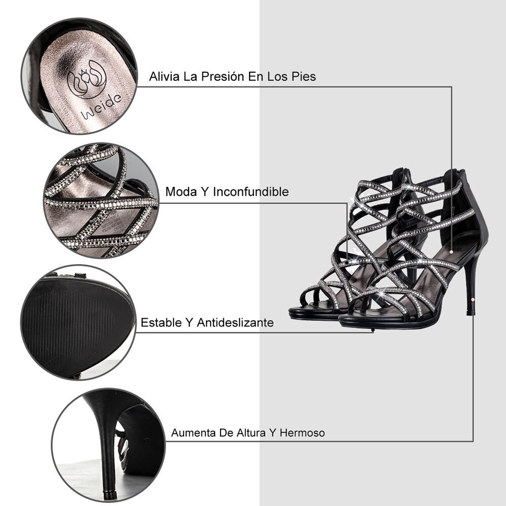 Sandalias Fiesta Moda Mujer Pedrería Taco Alto Weide Gh132 image number 7.0