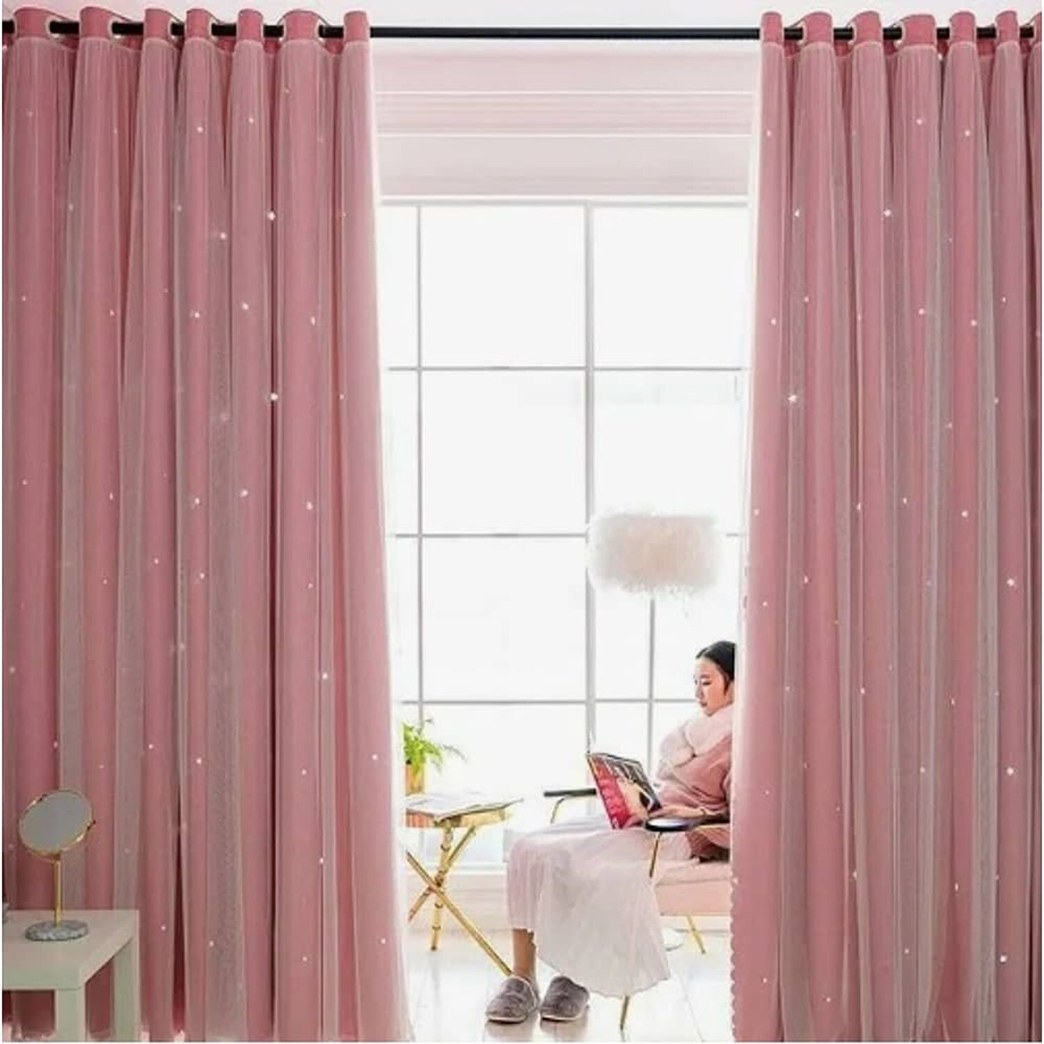 Cortinas Tela+visillo Estrella Hueca 150cm X 240cm (2 Pa&ntilde;os) image number 2.0