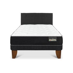 Cama Europea Belsogno Black / 1.5 Plazas / Base Normal + Respaldo
