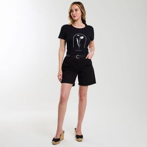 Polera Lisa Estampado Delantero Manga Corta Cuello Redondo Mujer Geeps