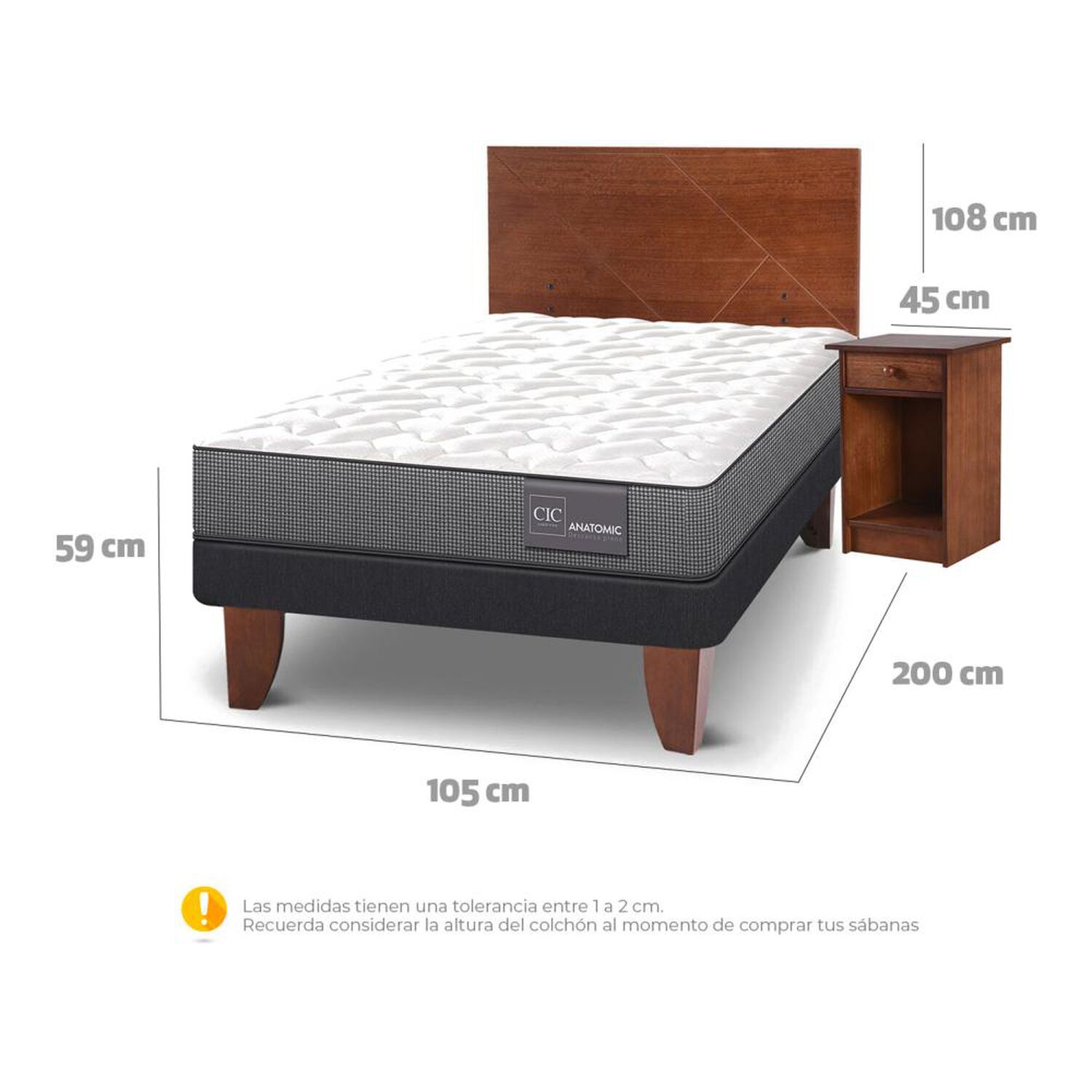 Cama Europea Cic Anatomic / 1.5 Plazas / Base Normal + Set De Maderas image number 3.0