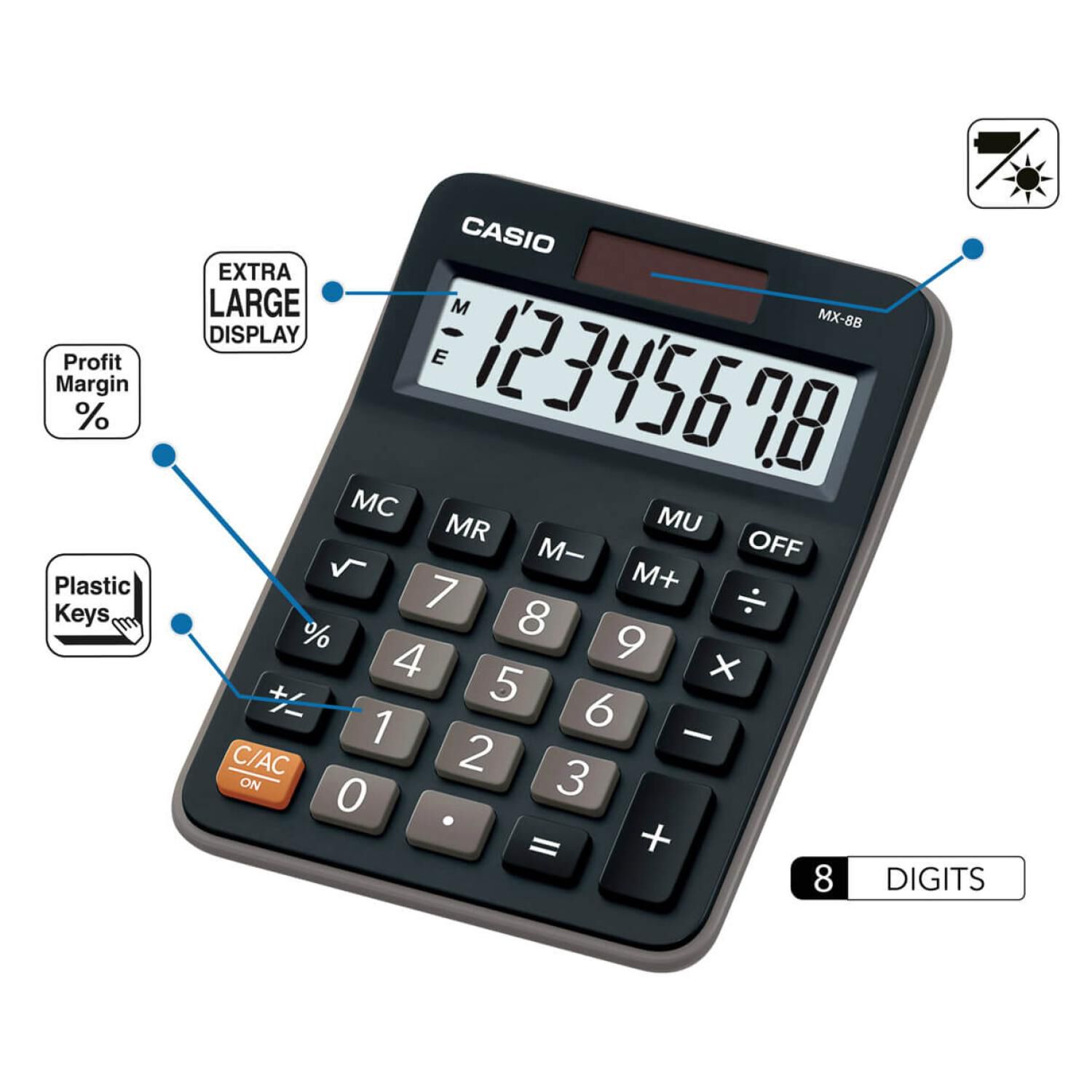 Calculadora De Escritorio 8 Digitos Negro Mx-8b image number 1.0
