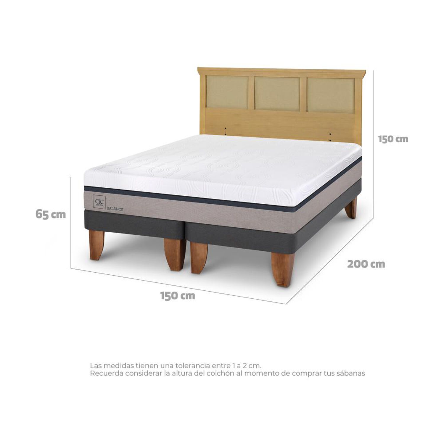 Cama Europea Cic Balance / 2 Plazas / Base Dividida + Respaldo image number 2.0