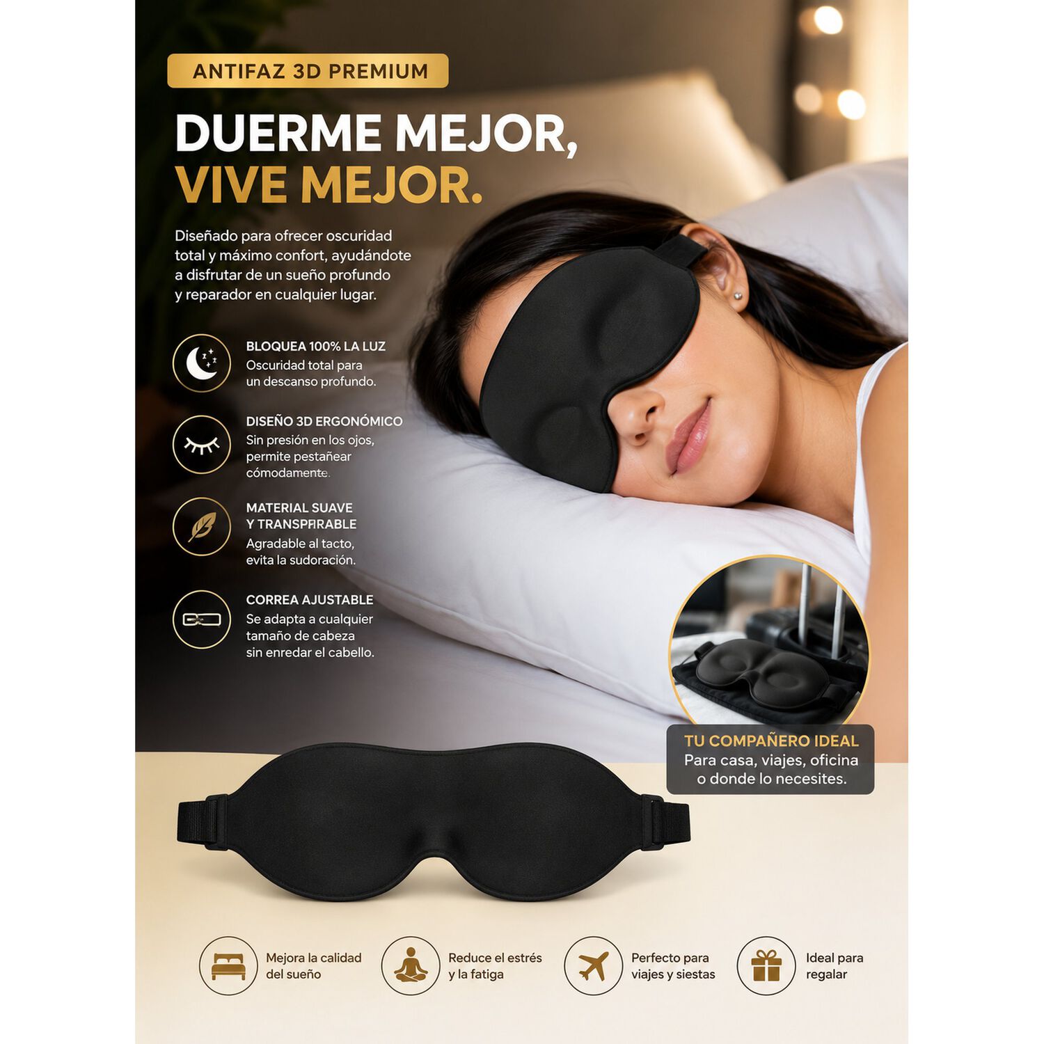 Antifaz 3d Total Oscuridad Suave Ajustable image number 9.0