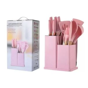 Set 19 Utensilios Juego De Cocina Silicona Antiadherentes Rosado