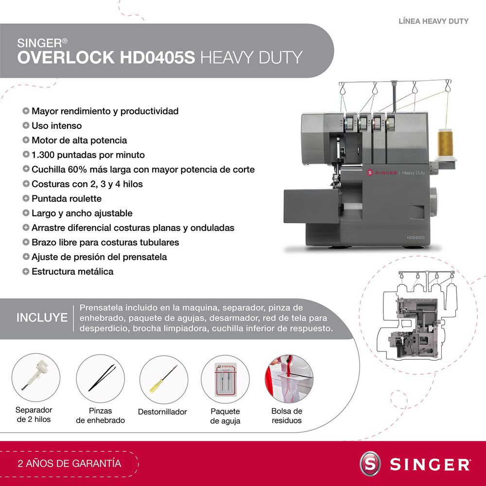 M&aacute;quina Overlock Singer Hd0405s Heavy Duty image number 1.0