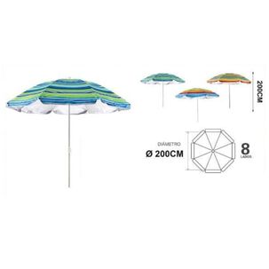Sombrilla 2 Mts Diametro Playa Camping Diseño Rayas Colores Variados