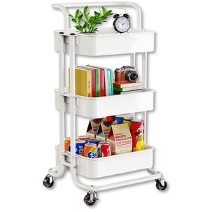 LINE Carrito De Almacenamiento Organizador 3 Niveles Con Ruedas Color Blanco