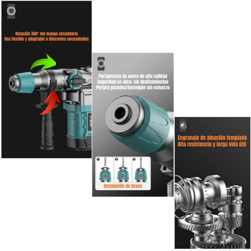 Kit Taladro De Impacto 1200w Industrial Con Caja Accesorios image number 5.0