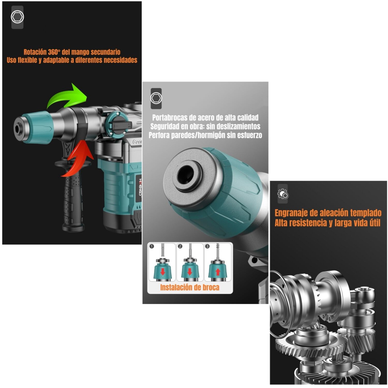 Kit Taladro De Impacto 1200w Industrial Con Caja Accesorios image number 5.0