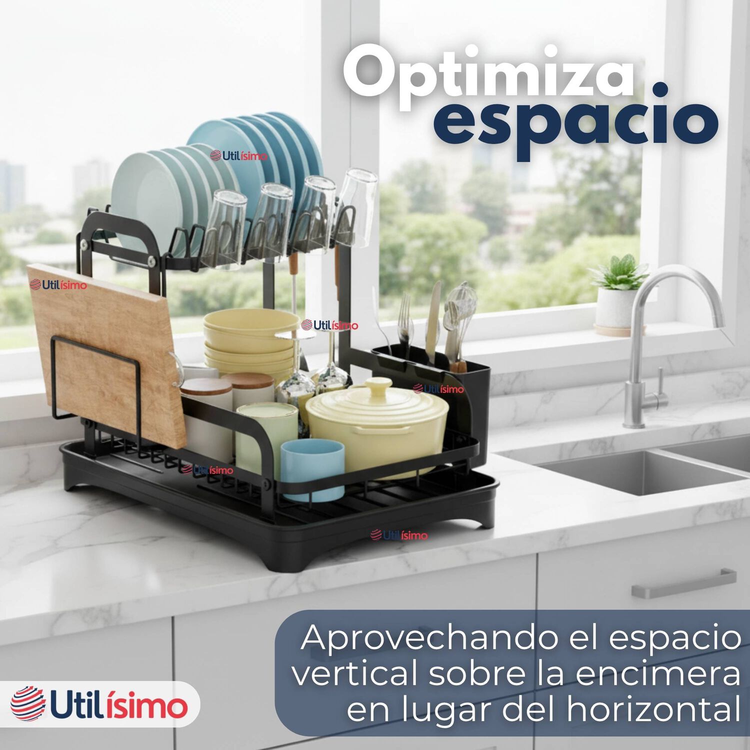 Secador Escurridor De Platos Loza Vajilla 2 Niveles Drenaje Autom&aacute;tico Color Negro image number 4.0