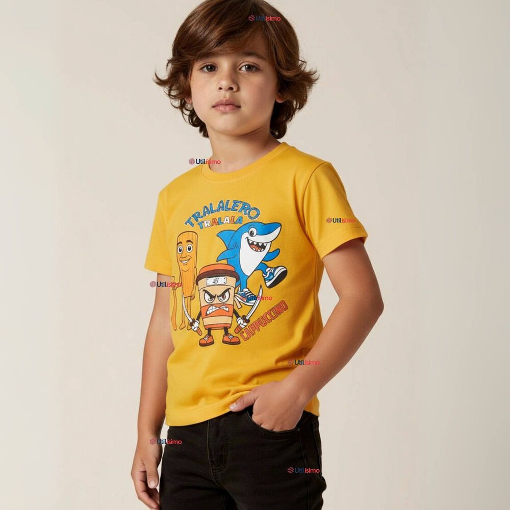 Polera Brainrots 100% Algodón Manga Corta Niño Tralalero Amarillo image number 0.0