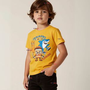 Polera Brainrots 100% Algodón Manga Corta Niño Tralalero Amarillo